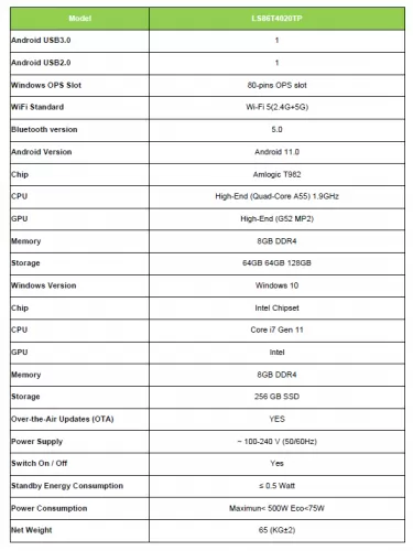 LinguaSense Interactive Flat Panel (IFP) Screen 86 Inch Dual OS 